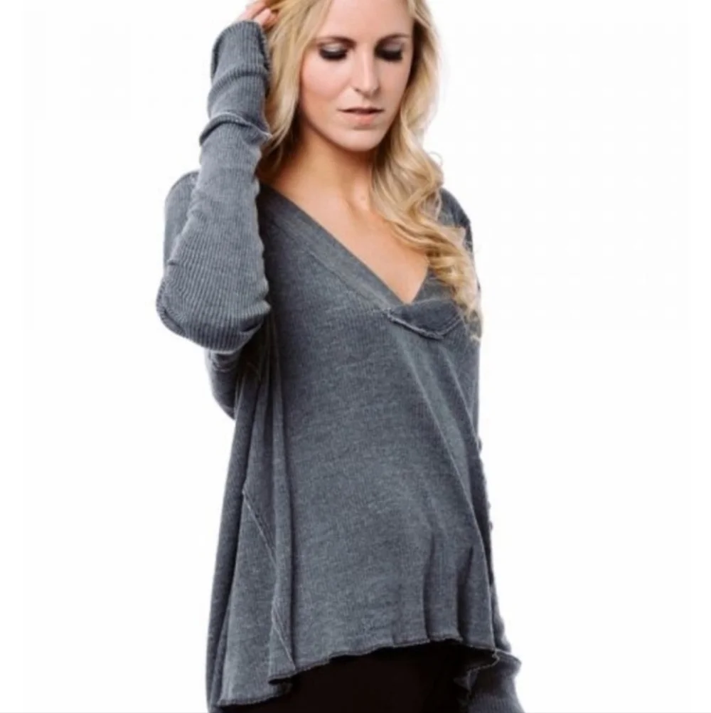 We The Free People Oceanview Thermal Gray  Oversized V Neck